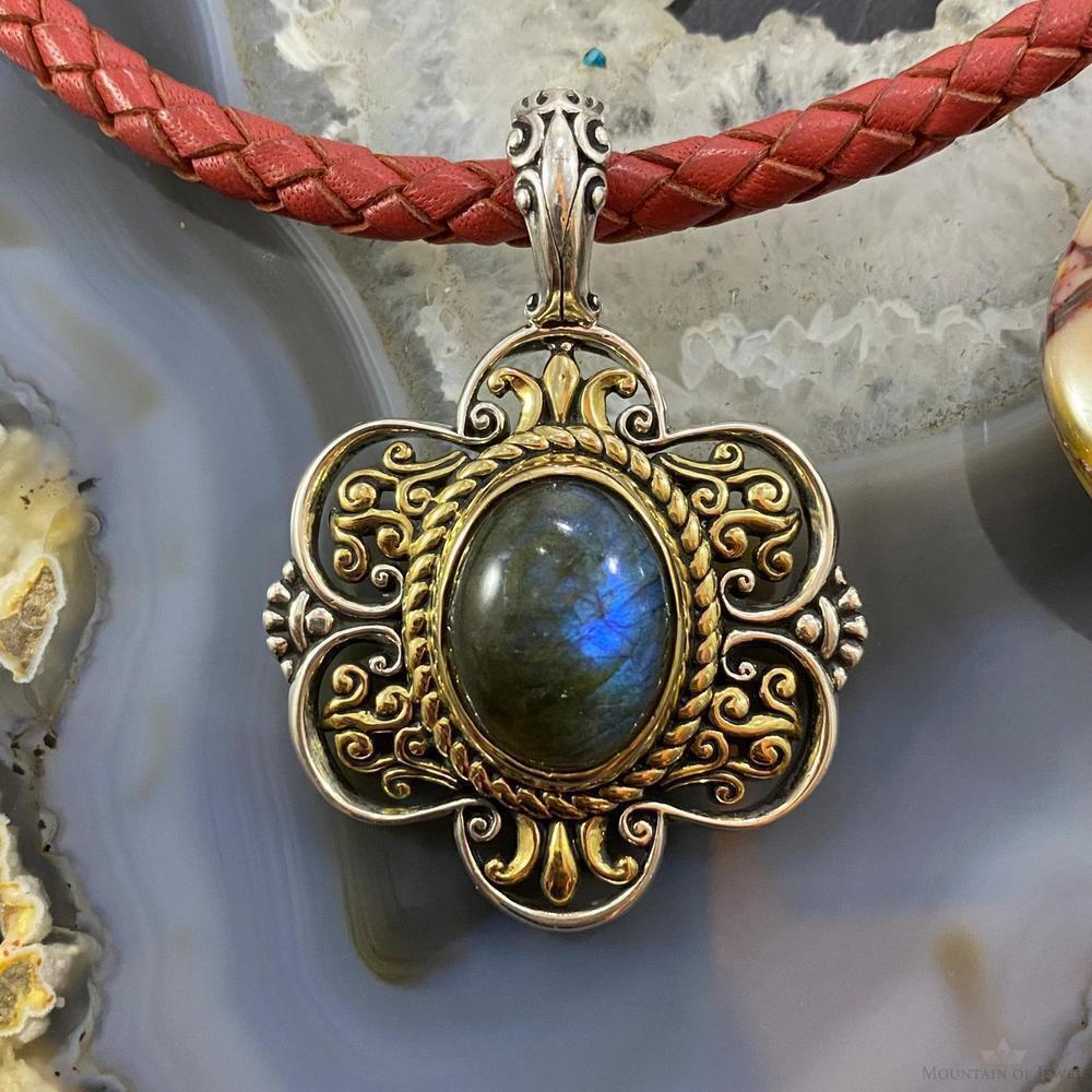 Carolyn Pollack Southwestern Style Sterling& Brass Labradorite Decorated Pendant